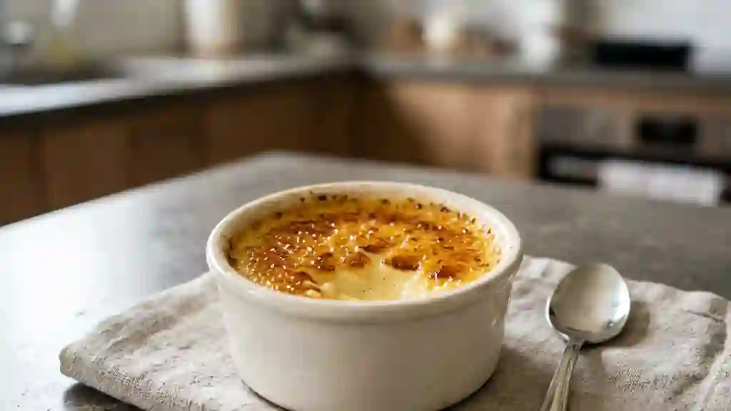 Crème brûlée vanillée au craquant de sucre roux - Photo de présentation