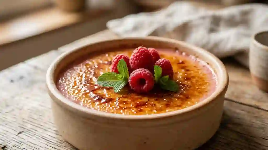Crème brûlée fondante à la framboise - Photo de présentation