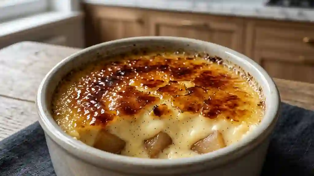 Crème brûlée fondante poire et vanille - Photo de présentation