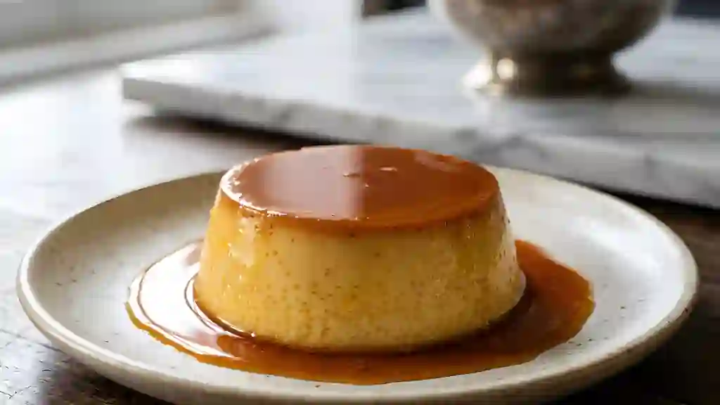 Crème caramel fondante et ambrée - Photo de présentation