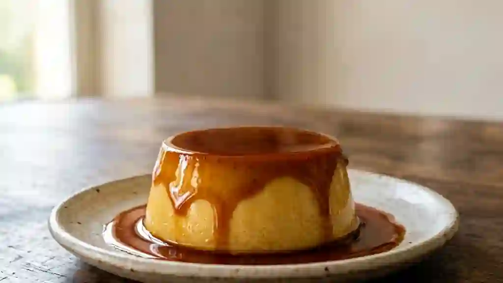 Crème caramel onctueuse et son coulis ambré - Photo de présentation