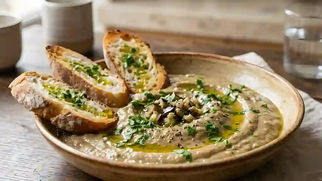 Crème d'aubergine onctueuse à l'ail - Photo de présentation