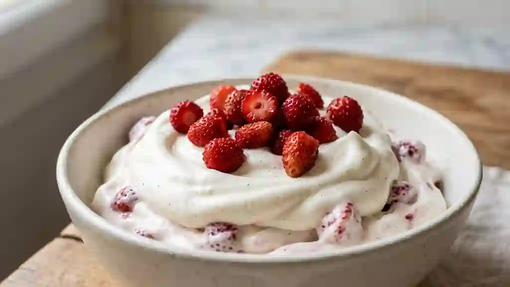 Crème fouettée onctueuse aux fraises des bois - Photo de présentation