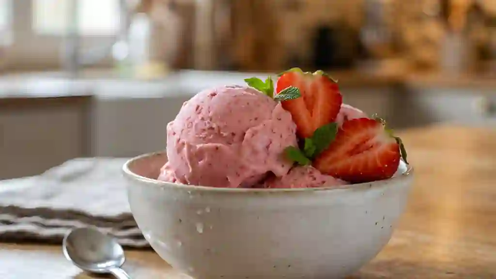 Crème glacée fondante aux fraises fraîches - Photo de présentation