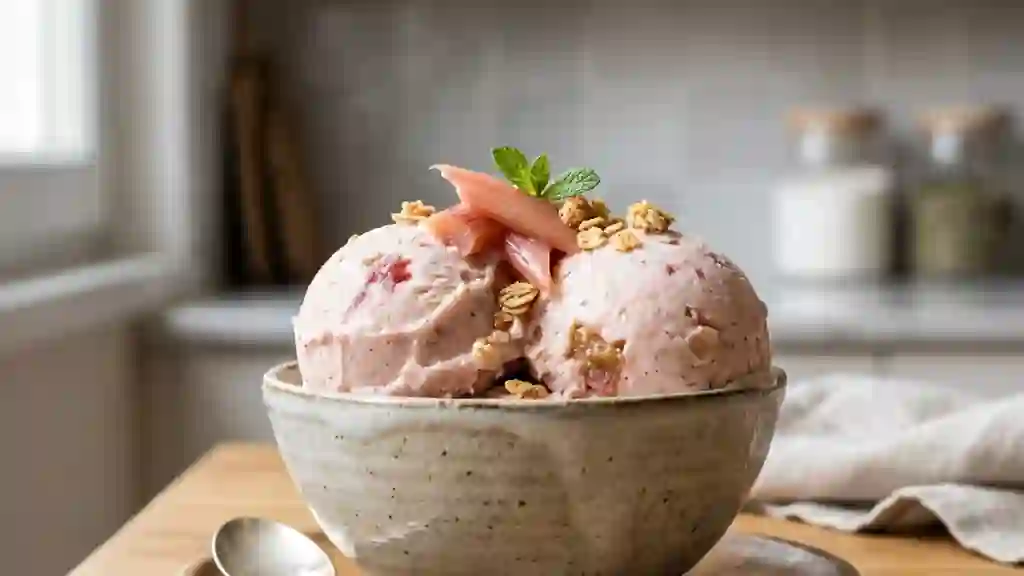 Crème glacée onctueuse à la rhubarbe acidulée - Photo de présentation