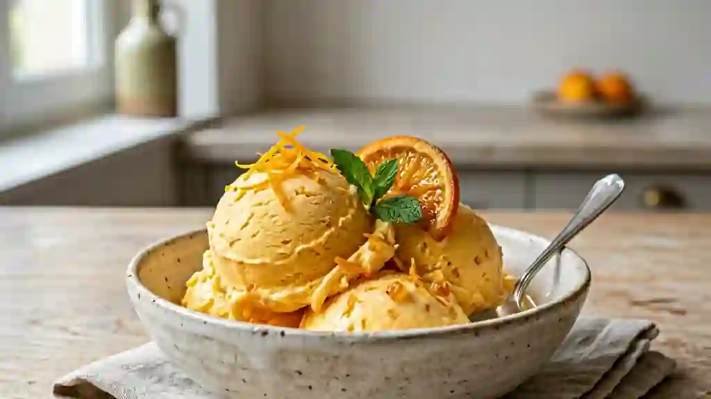 Crème glacée fondante à l'orange givrée - Photo de présentation
