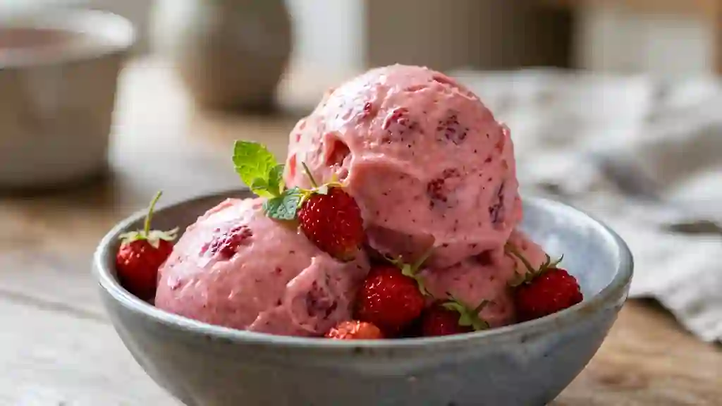 Crème glacée onctueuse aux fraises des bois - Photo de présentation