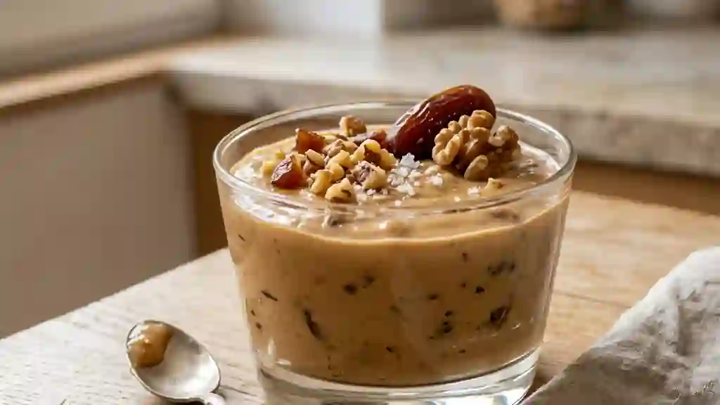 Crème fondante aux dattes et éclats de noix - Photo de présentation