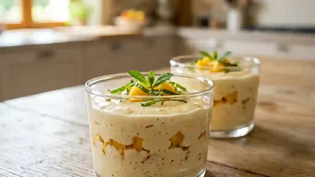 Crème veloutée aux pêches et vanille fraîche - Photo de présentation