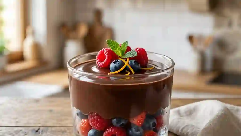 Crèmes fondantes chocolat et fruits frais - Photo de présentation