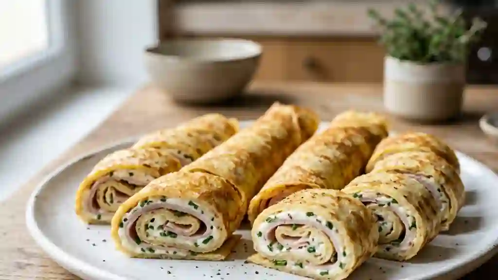 Roulés de crêpes jambon-fromage croustillants - Photo de présentation