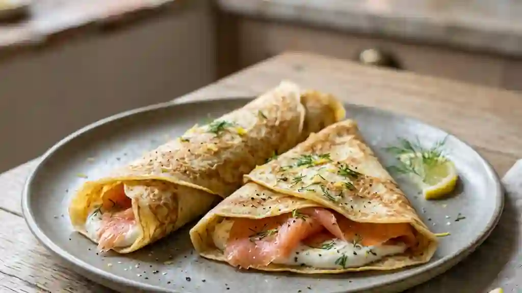 Crêpes fondantes au saumon fumé et aneth - Photo de présentation