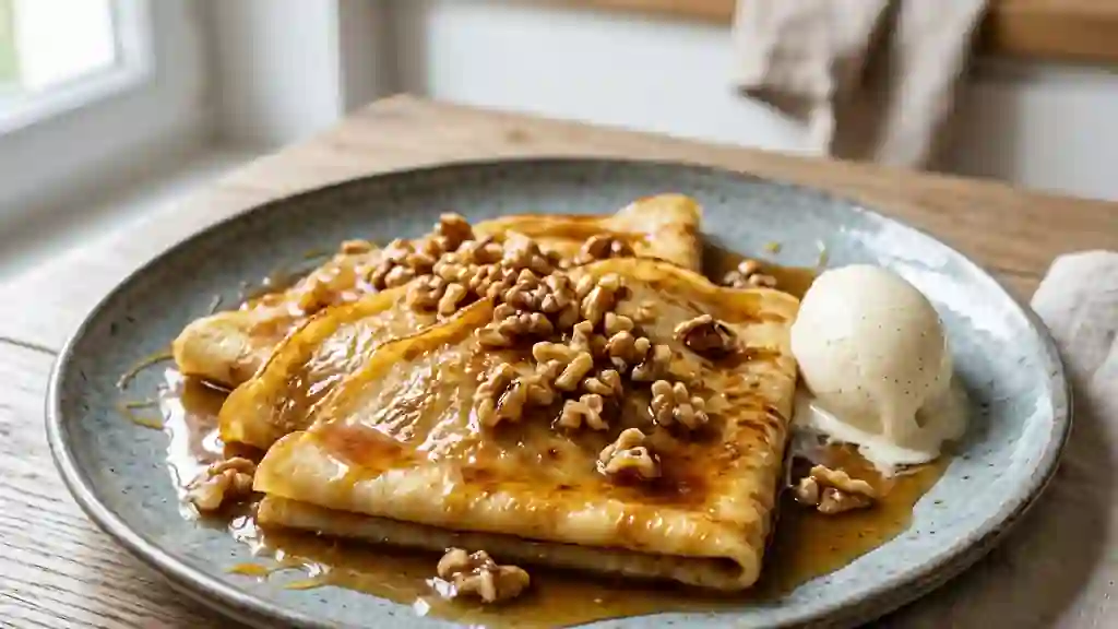 Crêpes fondantes au miel et noix craquantes - Photo de présentation
