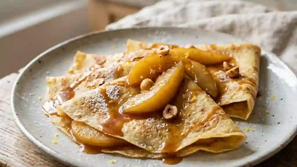 Crêpes fondantes aux poires caramélisées - Photo de présentation