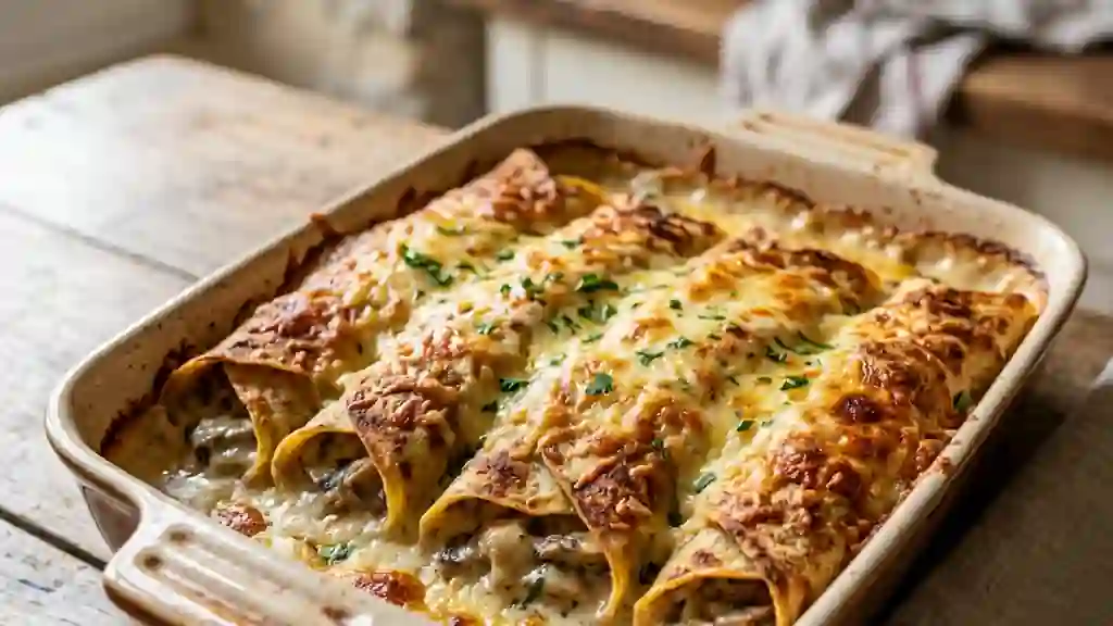 Crêpes gratinées aux champignons crémeux - Photo de présentation