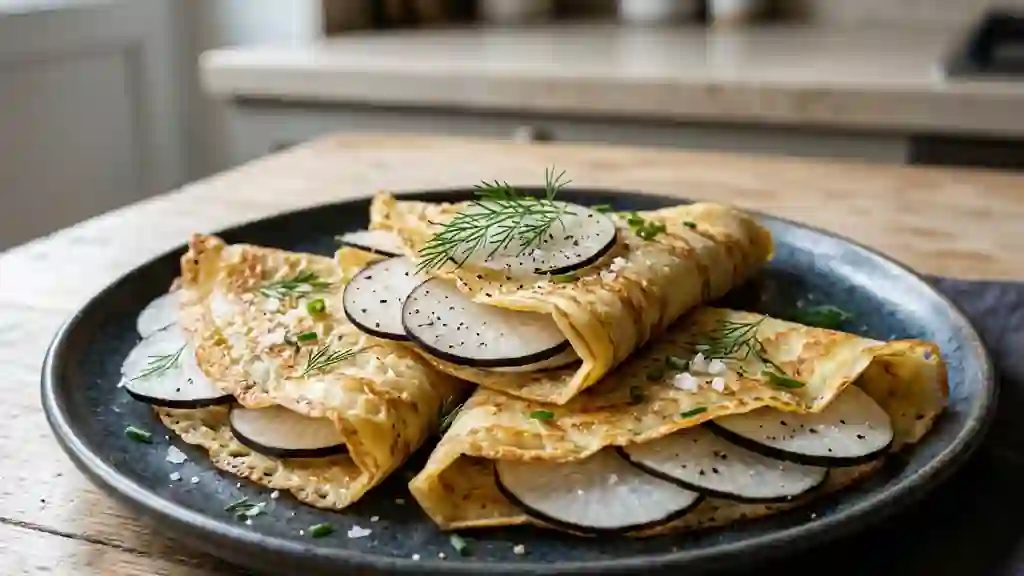 Crêpes fines au radis noir piquant et vodka - Photo de présentation