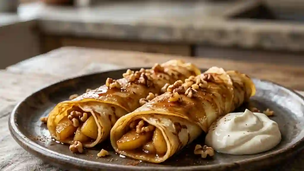 Crêpes Flambées Pommes Fondantes et Noix - Photo de présentation