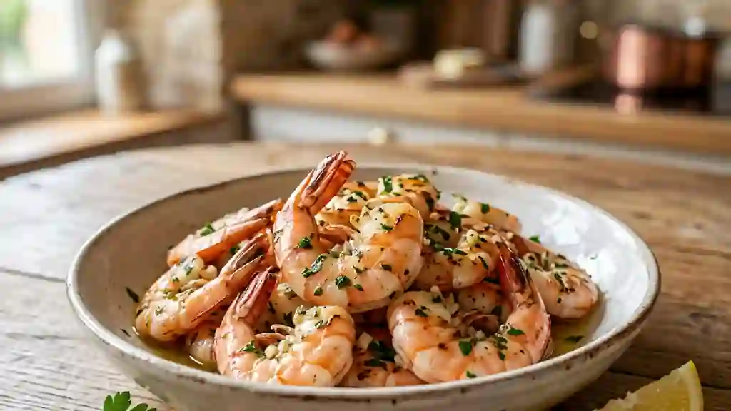 Crevettes grillées à l'ail et persillade vive - Photo de présentation