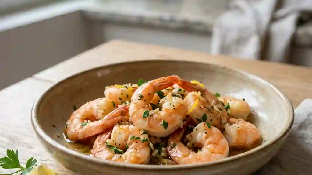 Crevettes sautées à l'ail et citron vert - Photo de présentation
