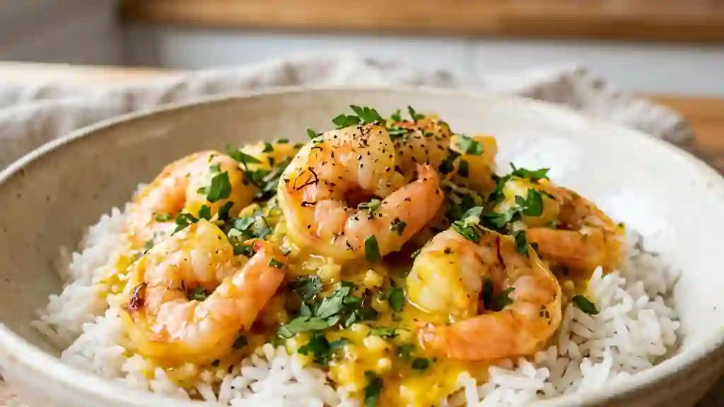 Poêlée de Crevettes au Safran et Beurre d'Ail - Photo de présentation