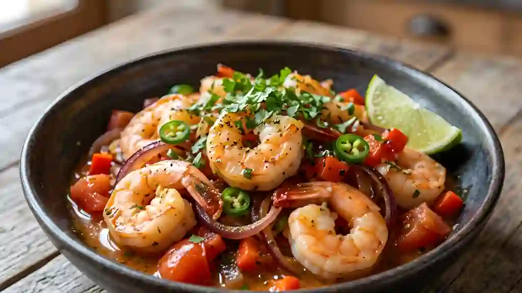 Crevettes pimentées au citron vert et coriandre - Photo de présentation