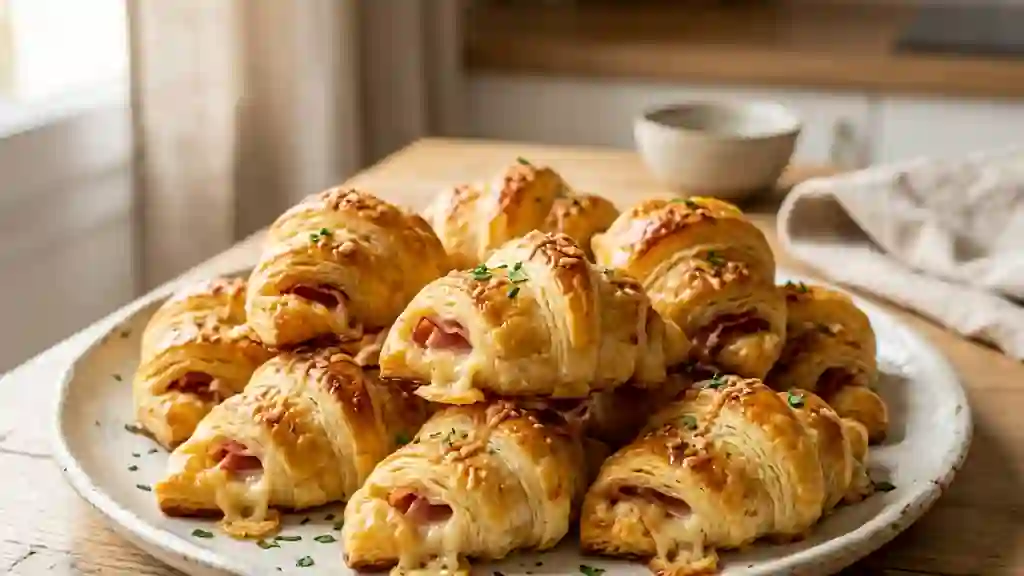 Mini-croissants feuilletés au jambon et comté - Photo de présentation