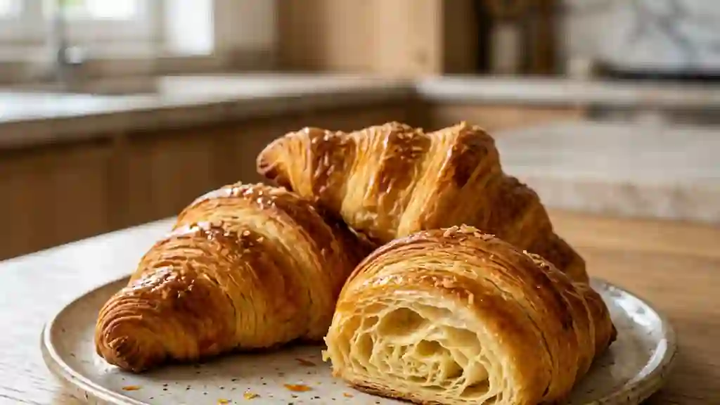 Croissants au beurre dorés et feuilletés - Photo de présentation