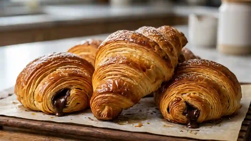 Croissants feuilletés au chocolat fondant - Photo de présentation