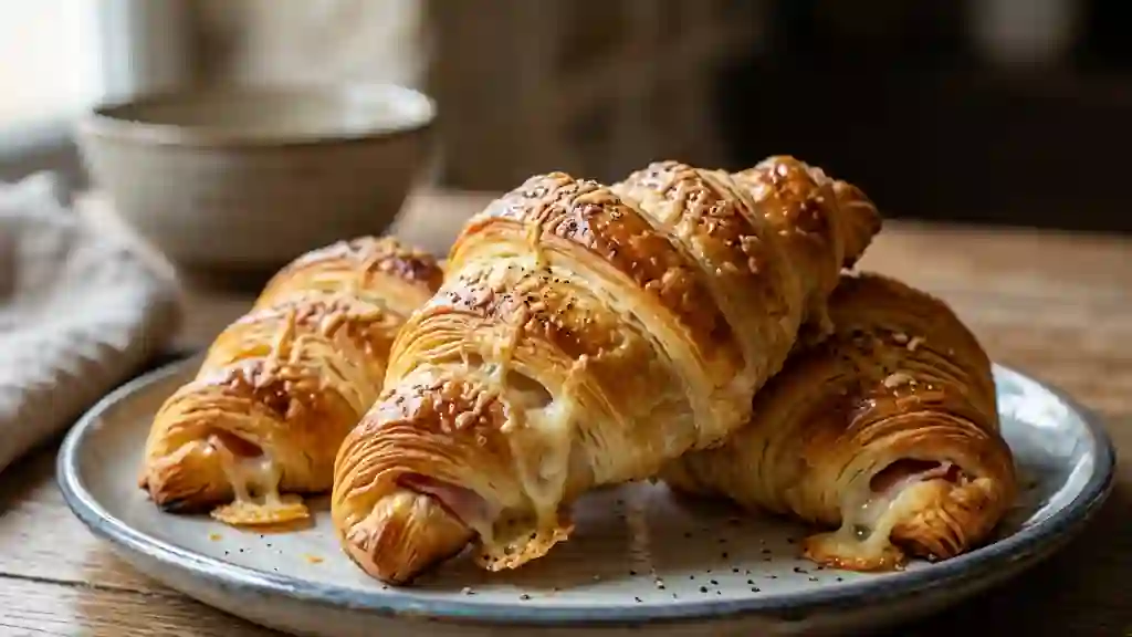 Croissants au jambon dorés et fondants - Photo de présentation