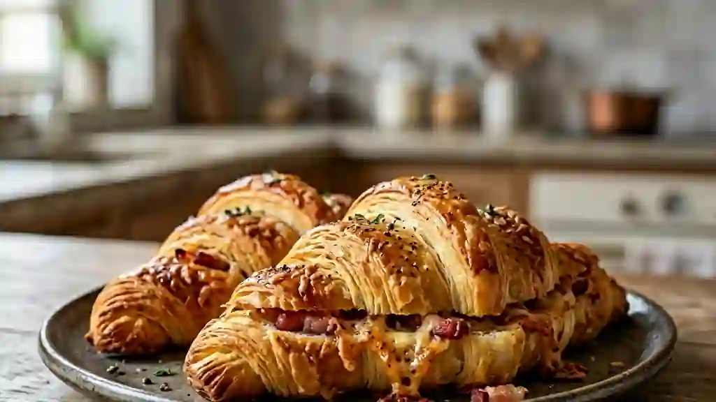 Croissants feuilletés au lard fumé et fromage - Photo de présentation