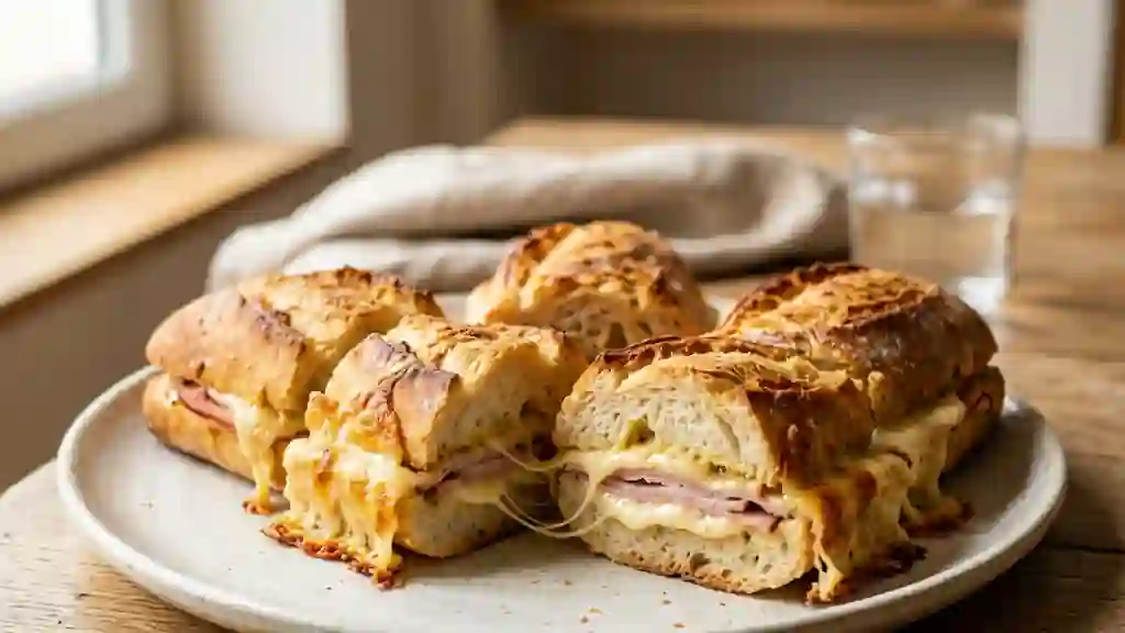 Croq' baguette doré au fromage à raclette - Photo de présentation