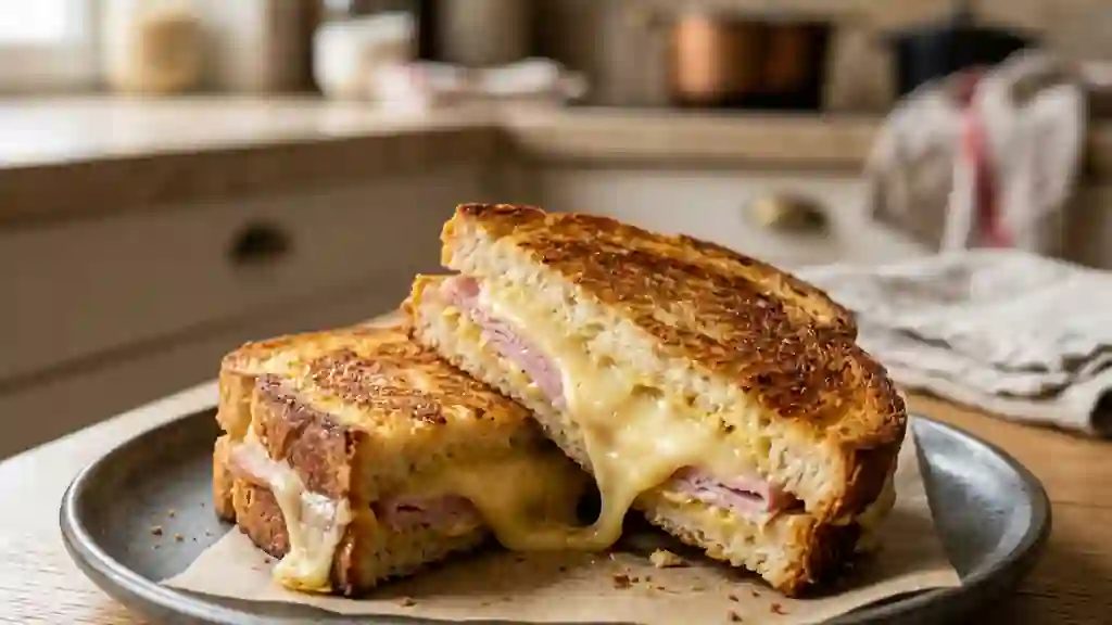 Croque à la raclette croustillant et fondant - Photo de présentation