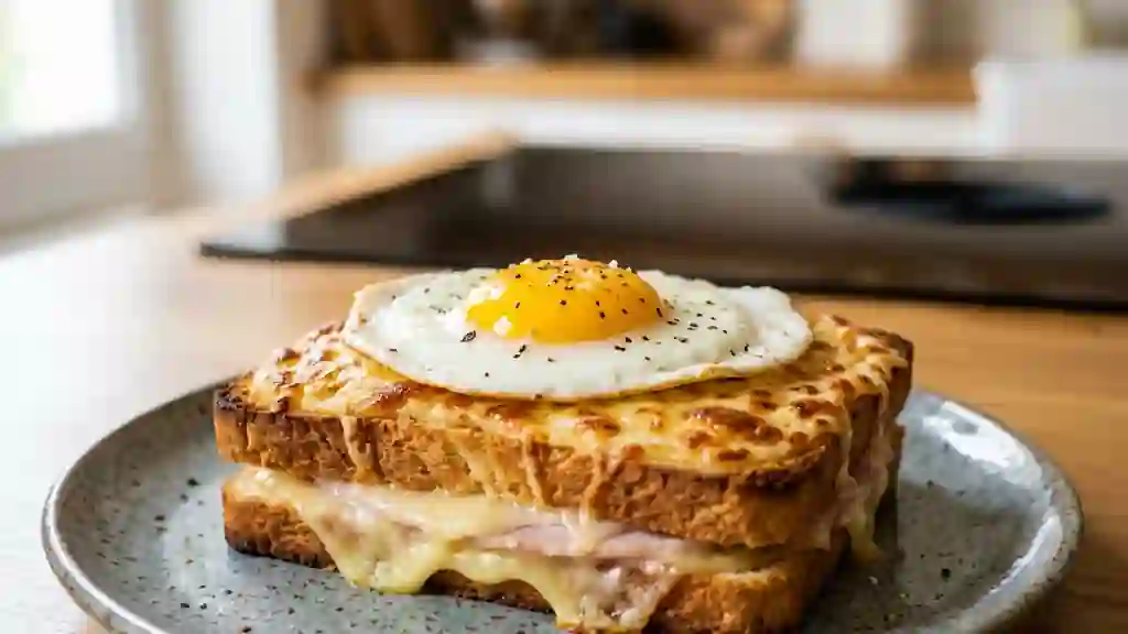 Croque-madame doré et son jaune coulant - Photo de présentation