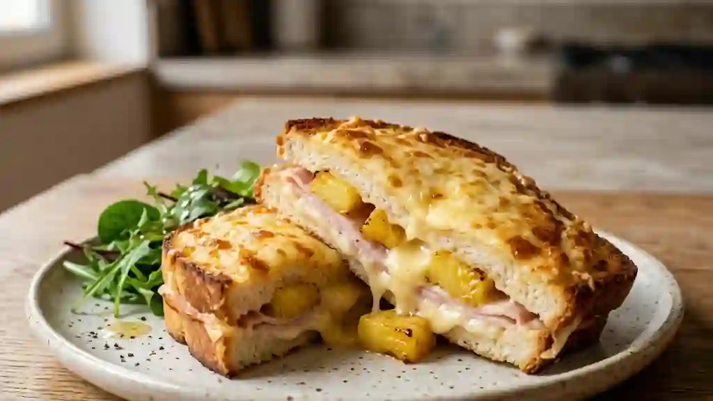 Croque-monsieur fondant ananas et raclette - Photo de présentation