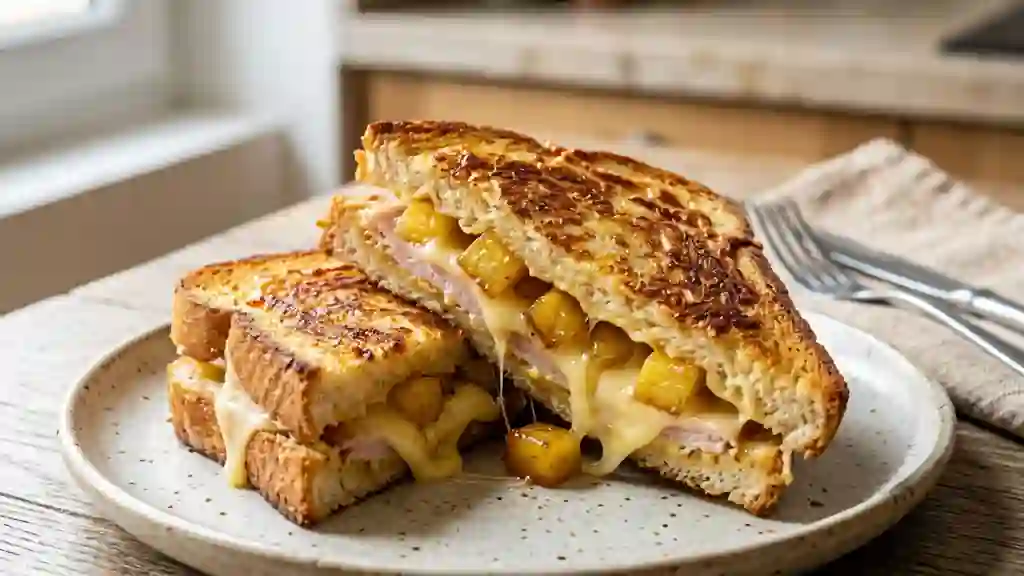 Croque-monsieur fondant à l'ananas caramélisé - Photo de présentation