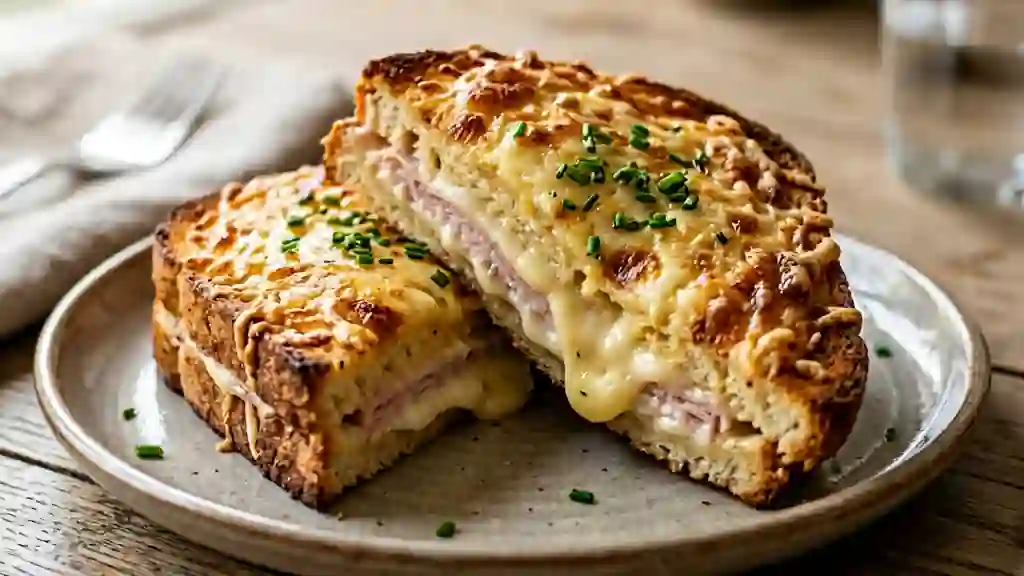 Croque-monsieur au four, béchamel et jambon - Photo de présentation