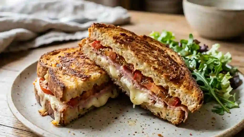 Croque Nîmois croustillant au chèvre et jambon - Photo de présentation