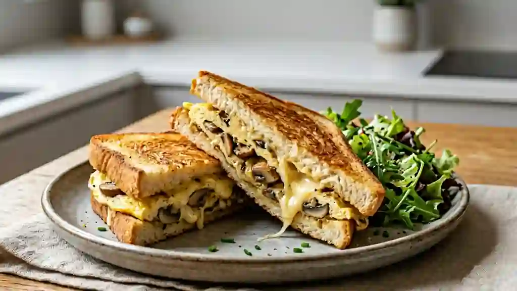 Croque-omelette croustillant aux champignons - Photo de présentation