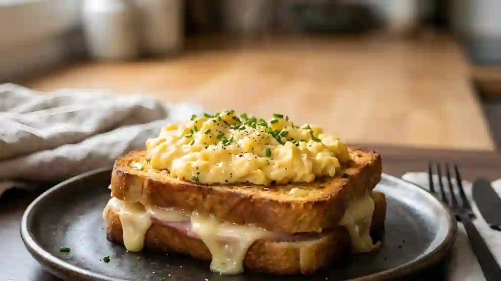 Croque raclette et œufs brouillés - Photo de présentation