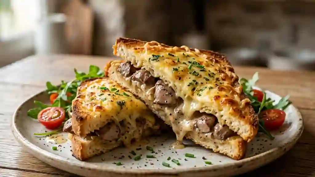 Croque-monsieur fondant aux foies de volaille - Photo de présentation