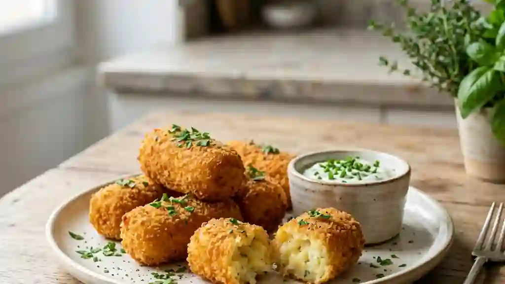 Croquettes de purée dorées au fromage - Photo de présentation
