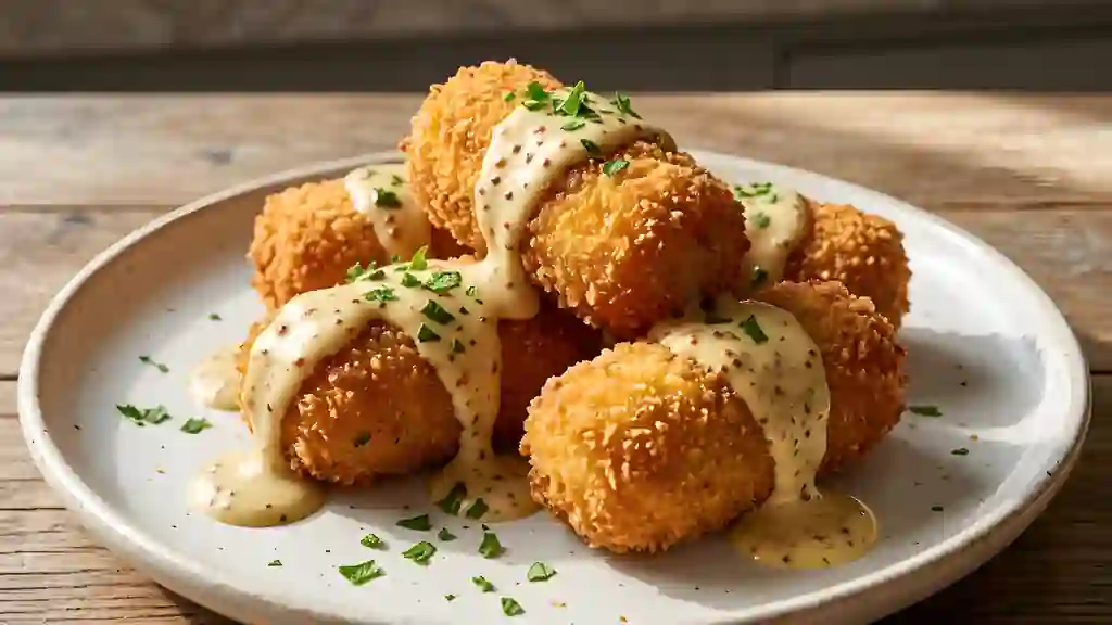 Croquettes de bœuf dorées et crème moutarde - Photo de présentation