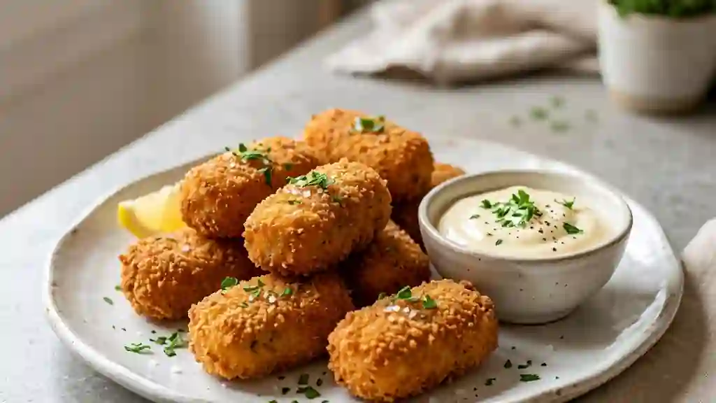 Croquettes de poisson dorées au cœur fondant - Photo de présentation