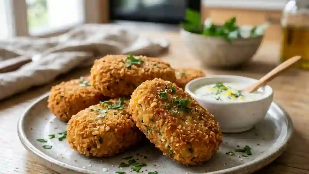 Croquettes de riz dorées et cœur fondant - Photo de présentation