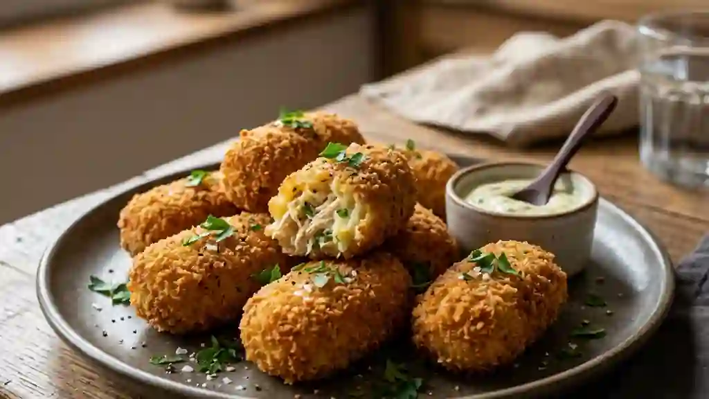 Croquettes dorées au poulet et cœur fondant - Photo de présentation
