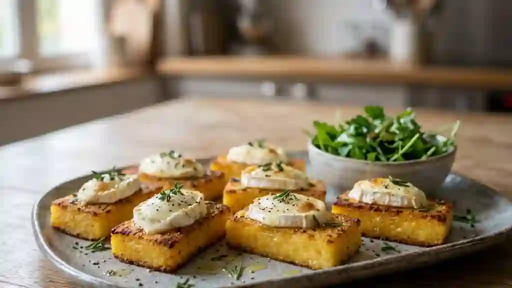 Crostini de polenta croustillants au chèvre frais - Photo de présentation