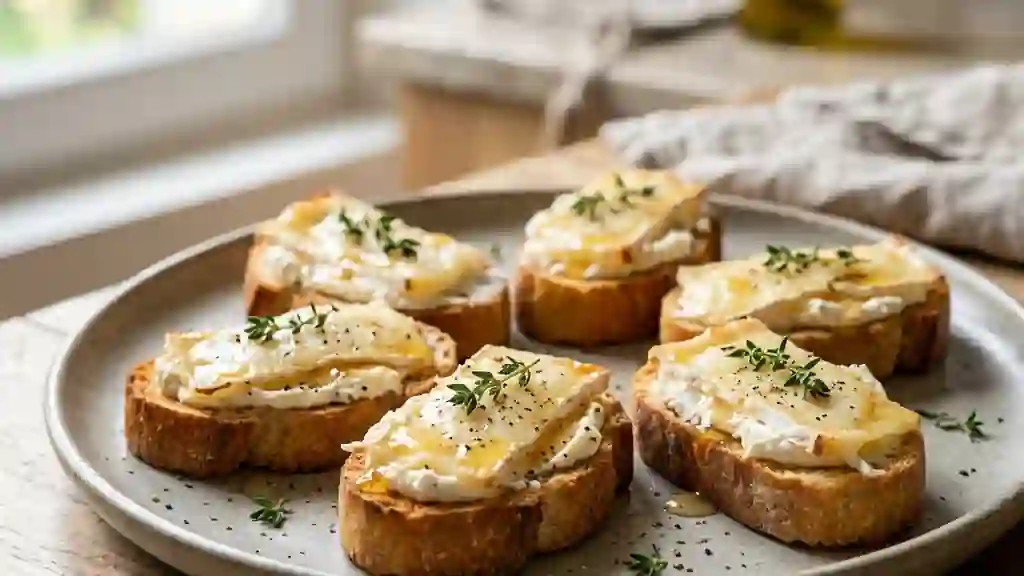 Crostini fondants au brebis, miel et thym - Photo de présentation