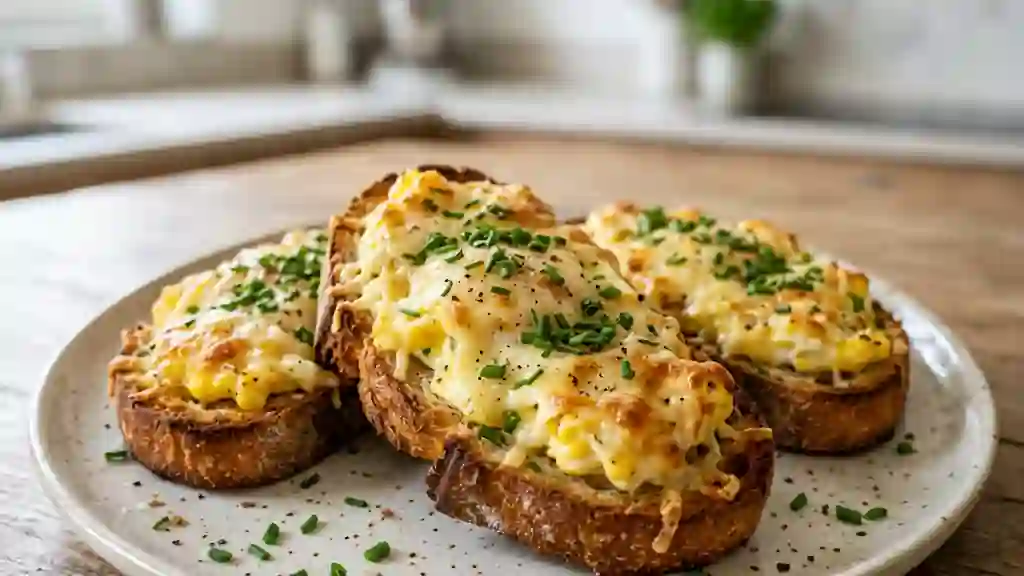 Crostinis gratinés aux œufs et fromage frais - Photo de présentation