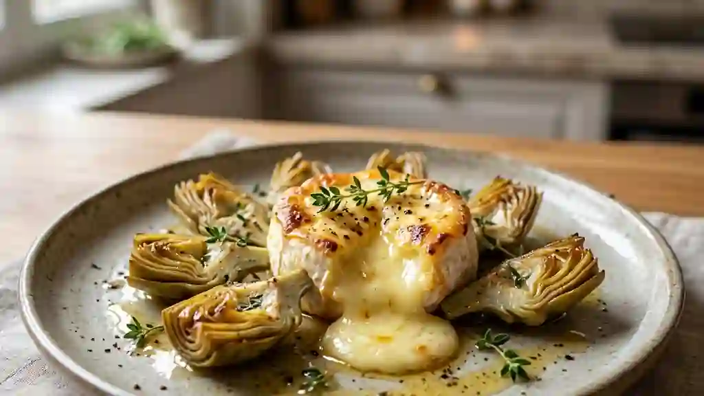 Crottin de chèvre rôti et artichauts fondants - Photo de présentation
