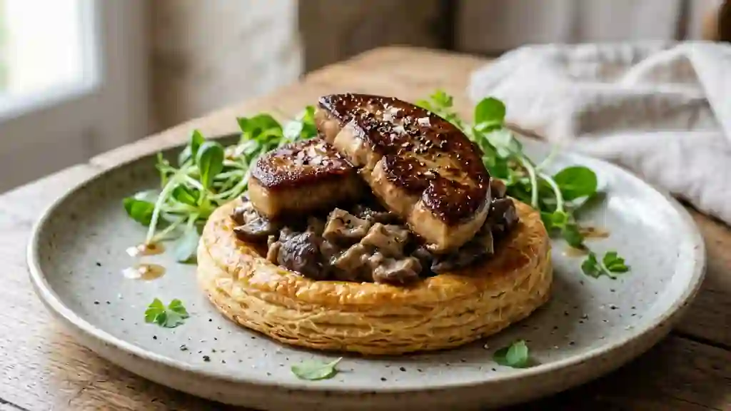 Croustade dorée aux cèpes et foie gras fondant - Photo de présentation